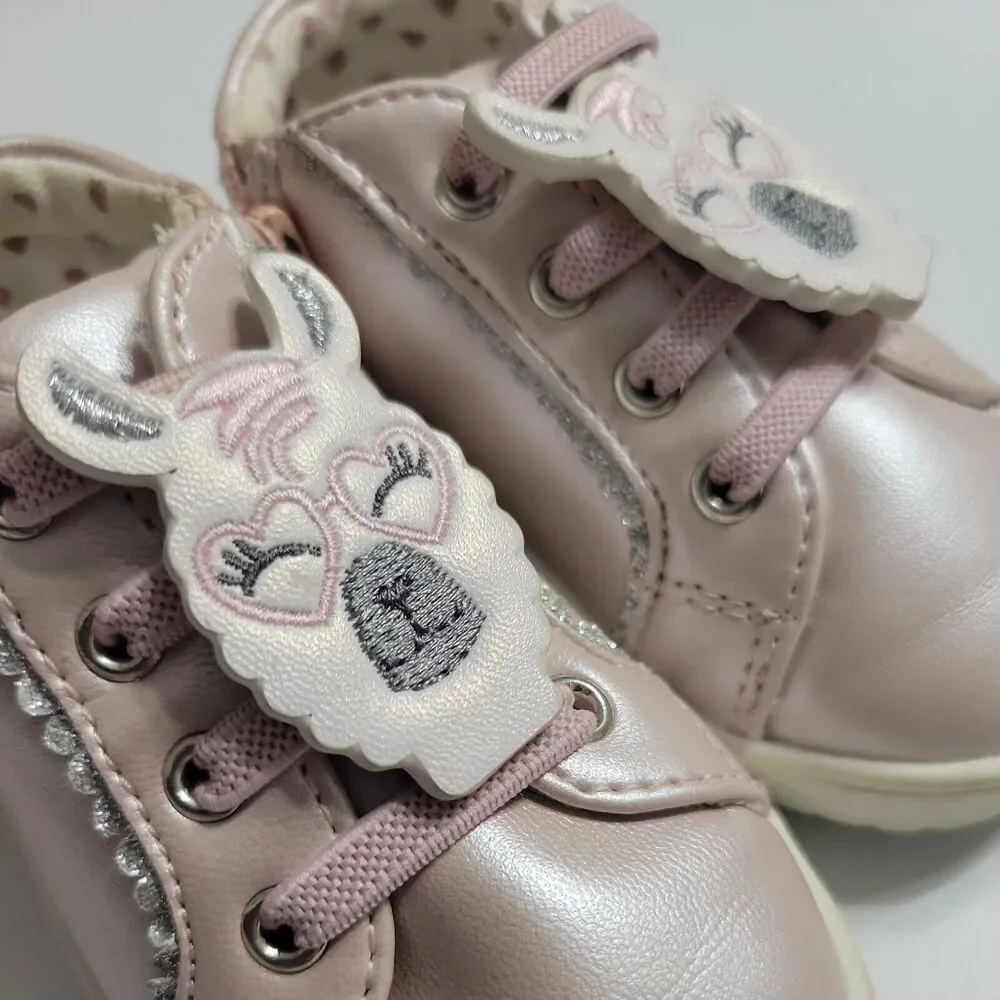Born Girls 5 Bailey Mika Pink Silver Side Zipper Lace Low Top Shoes Sparkle Lama
